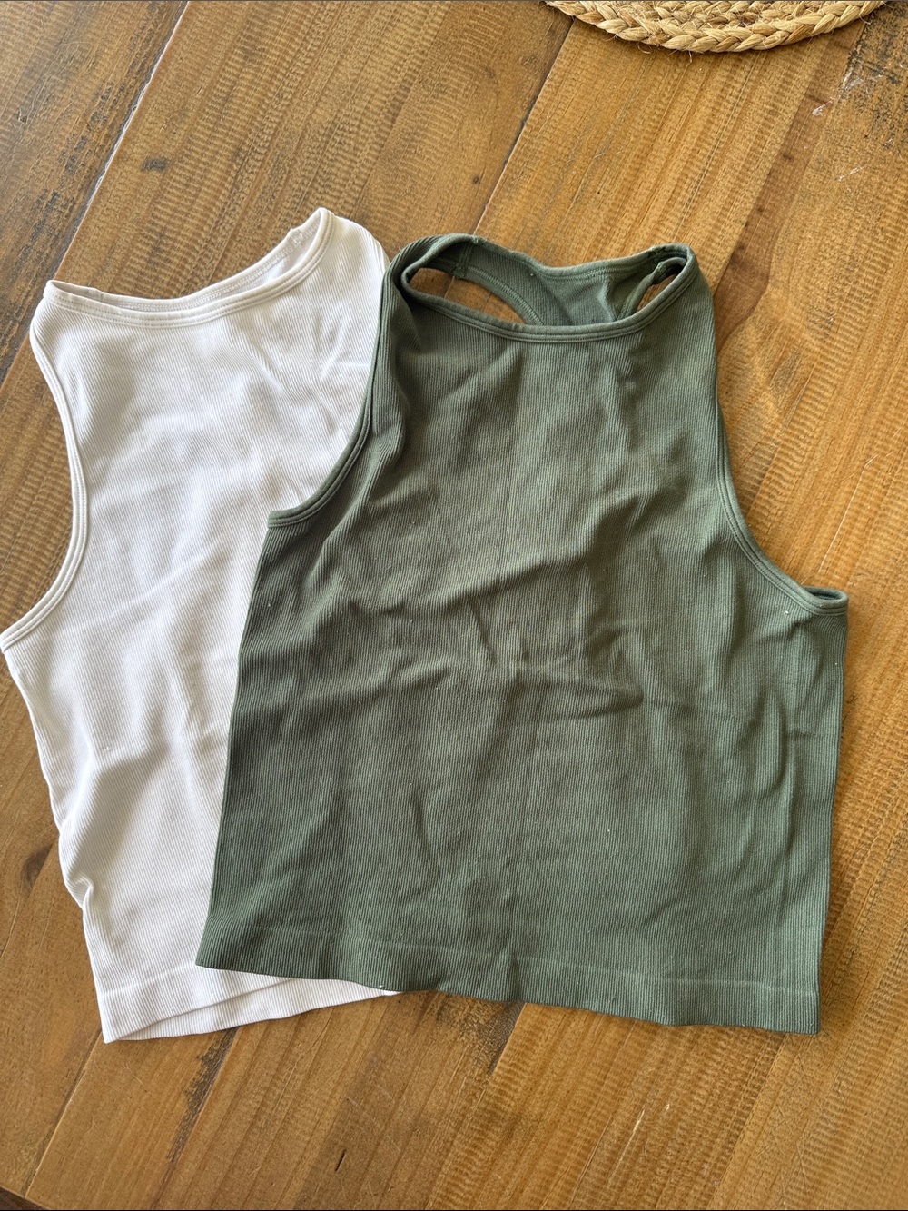 Free People Double Tank Set - Olive Green & White